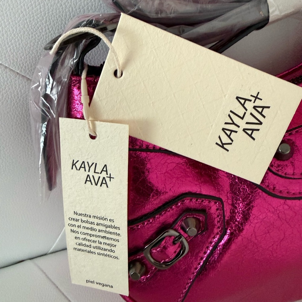 Kayla + Ava Metallic Pink Vegan Leather Shoulder Bag | Y2K Style Purse - Picture 10 of 11